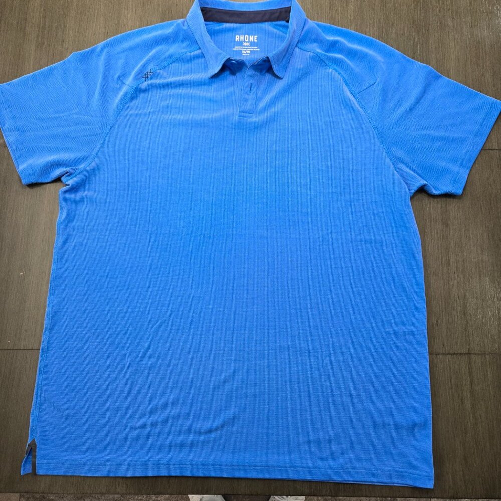 Rhone Delta Pique Polo Shirt Mens Size XL Blue Short Sleeve Performance - Picture 2 of 9